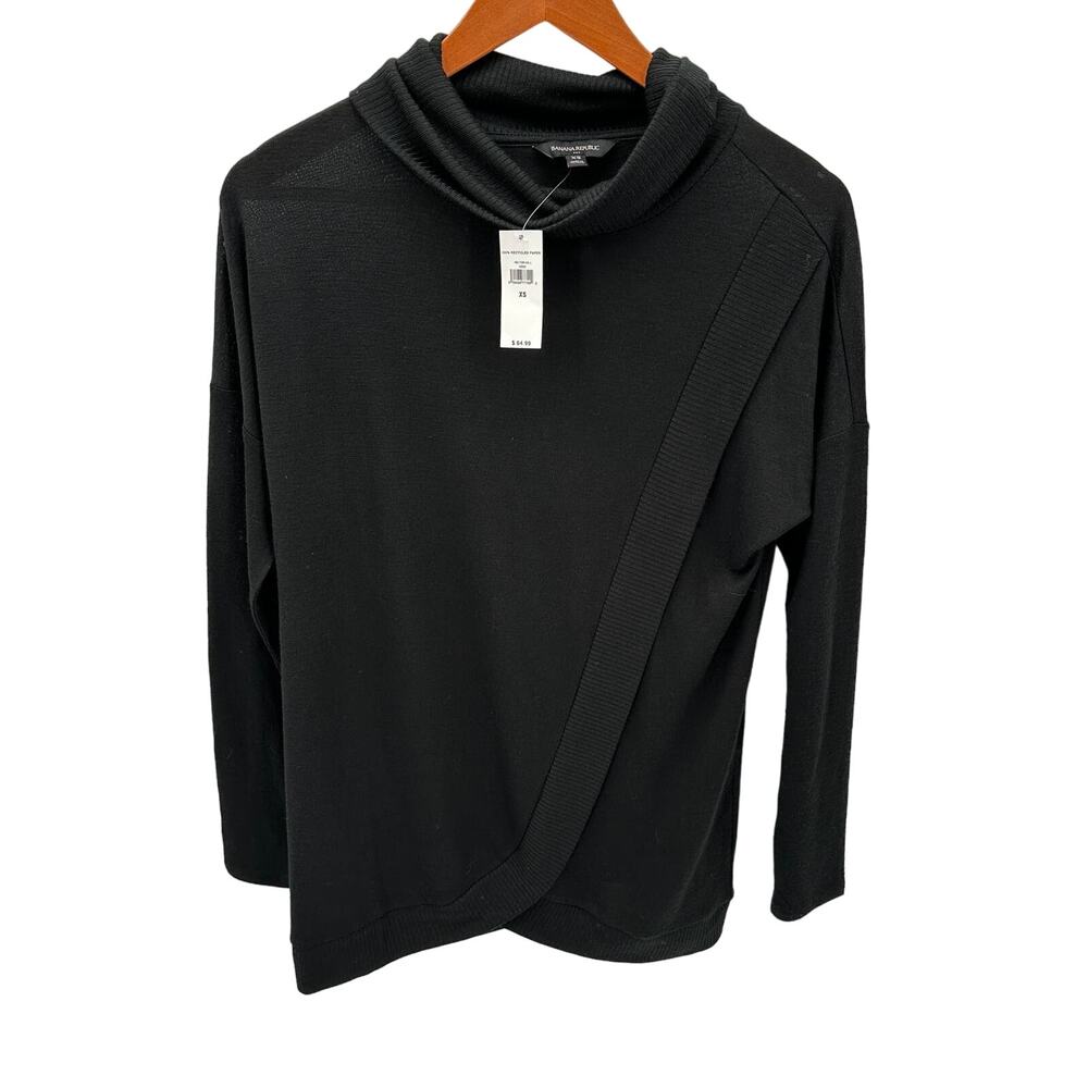 BANANA REPUBLIC NWT Black Luxe-Spun Long Sleeve Crossover Sweater // XS